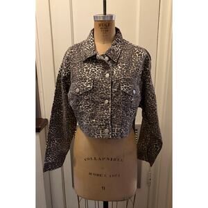 NWT Women's Refuge Leopard Cropped Denim Jacket, MED